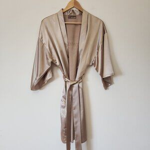 Veami Robe Bridesmaid Embellished Satin Bronze Tan Kimono Short Sleeve Size M